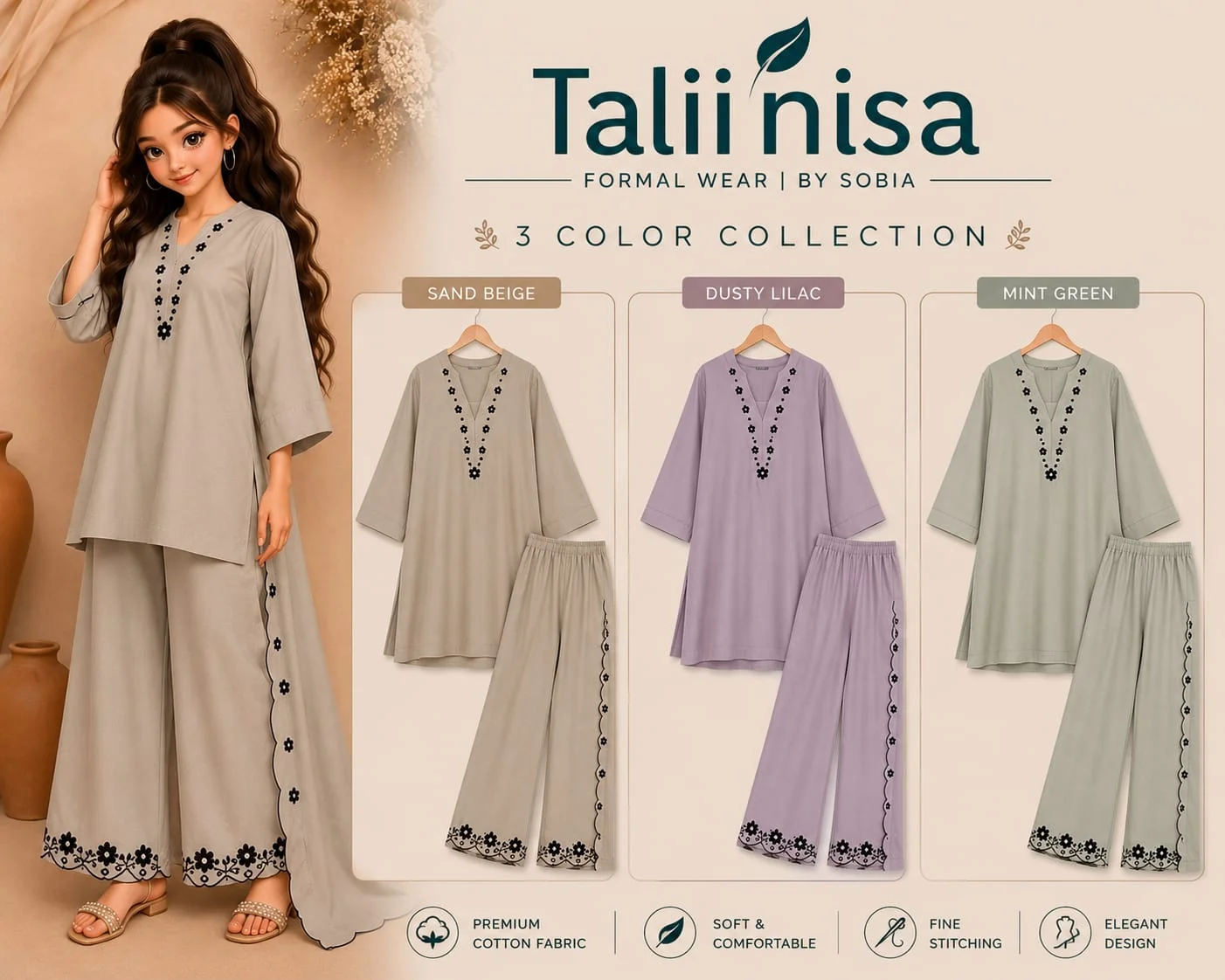 Taliinisa Formal Wear 2-Piece Embroidered Cotton Suit