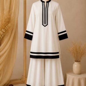 Taliinisa Black & White Contrast Trim Cotton 2-Piece Suit